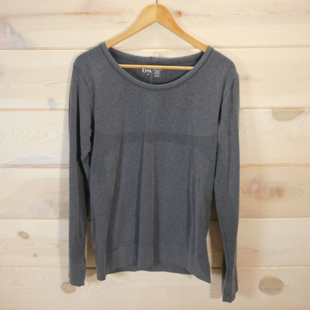 Zyia Active Womens XL Long Sleeve Seamless Athletic Shirt Thumbholes Gray